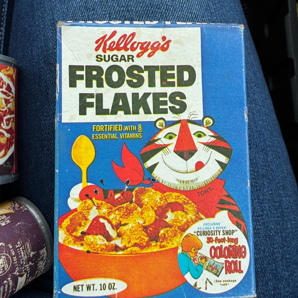 Vintage Blue and Red Cereal Box with Iconic Design